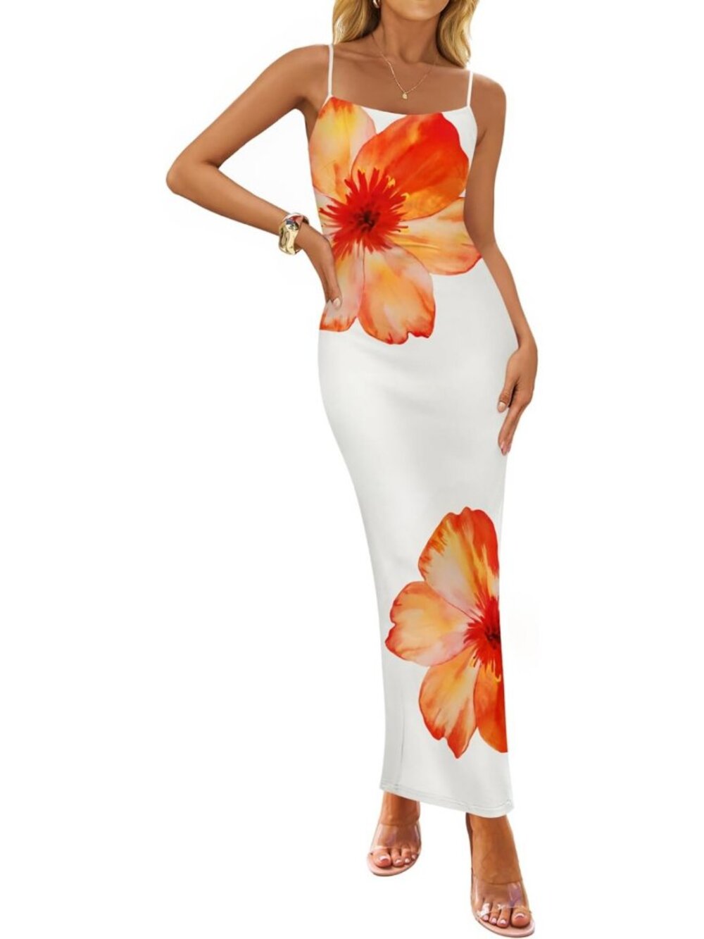 Summer Spaghetti Strap Bodycon Maxi Dress for Beach Vacation & Parties